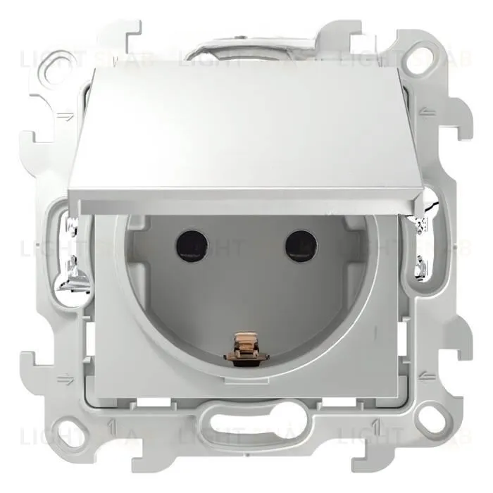 Розетка с заземлением с откидной крышкой и шторками IP44 Simon 24 Push&Go 16А/250В, белый 2420448-030 2420448-030