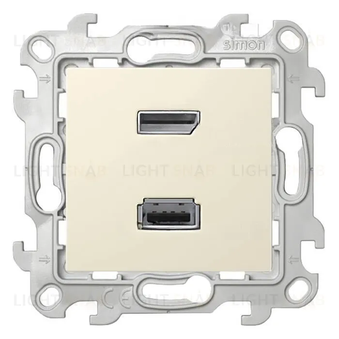 Коннектор HDMI(v 1.4) + USB(2.0, тип A) Simon 24, (мама), винтовой зажим, слоновая кость 2411095-031 2411095-031