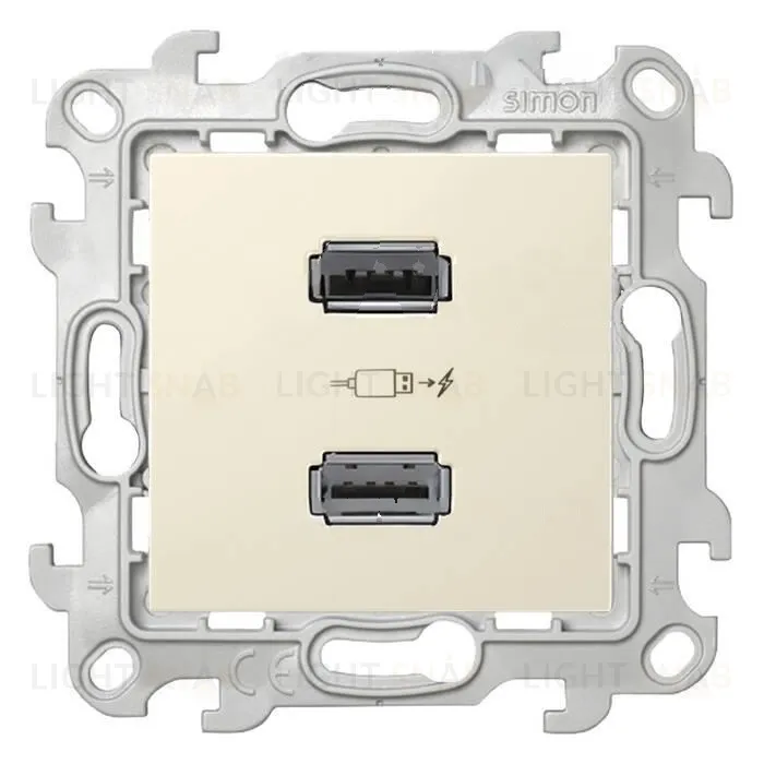 Розетка USB двойная Simon 24 для зарядки, 2 x 1050 мA, винтовой зажим, слоновая кость 2411096-031 2411096-031