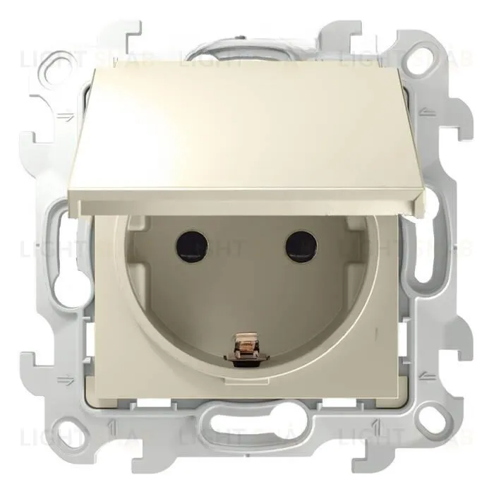Розетка с заземлением с откидной крышкой и шторками IP44 Simon 24 Push&Go 16А/250В, слоновая кость 2420448-031 2420448-031