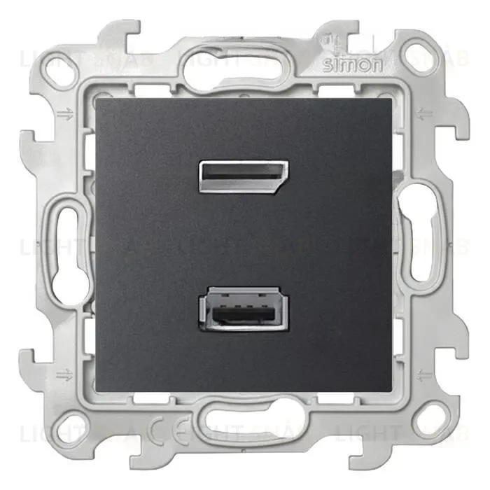 Коннектор HDMI(v 1.4) + USB(2.0, тип A) Simon 24, (мама), винтовой зажим, графит 2411095-038 2411095-038
