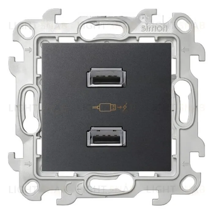 Розетка USB двойная Simon 24 для зарядки, 2 x 1050 мA, винтовой зажим, графит 2411096-038 2411096-038