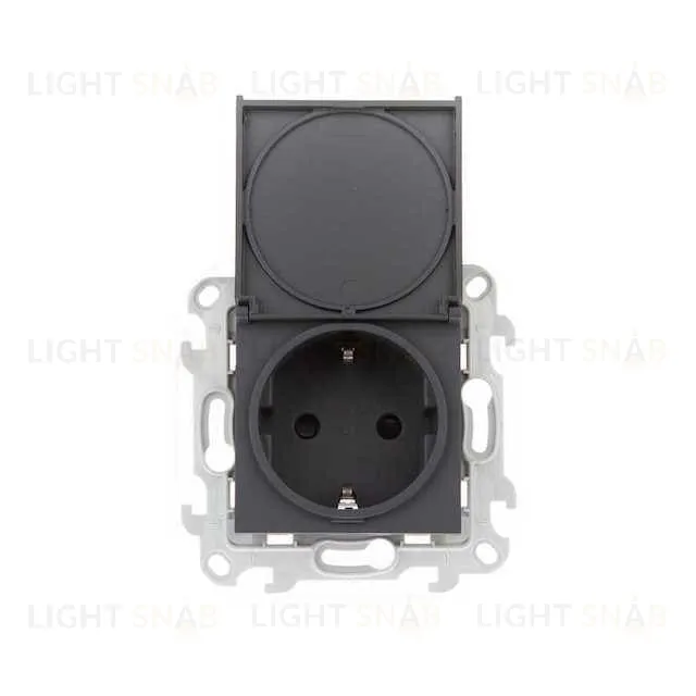 Розетка с заземлением с откидной крышкой и шторками IP44 Simon 24 16А/250В, графит 2450448-038 2450448-038