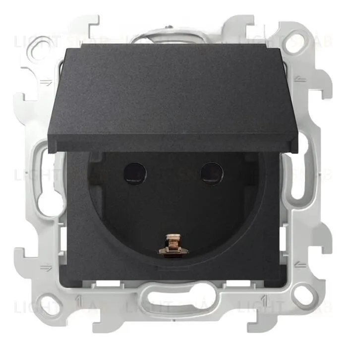 Розетка с заземлением с откидной крышкой и шторками IP44 Simon 24 Push&Go 16А/250В, графит 2420448-038 2420448-038
