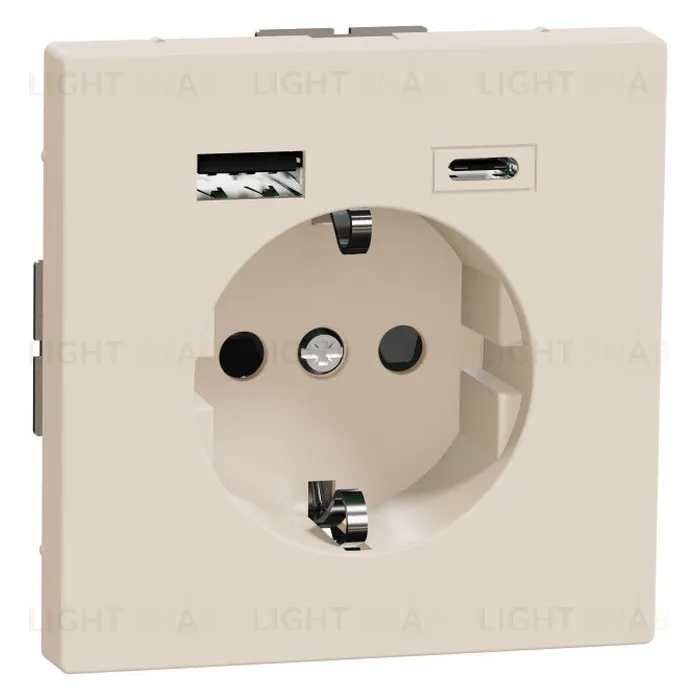 Розетка с заземлением с 2 USB А+С 3А и защитными шторками 16А/250В Merten D-life, сахара MTN2367-6033 MTN2367-6033