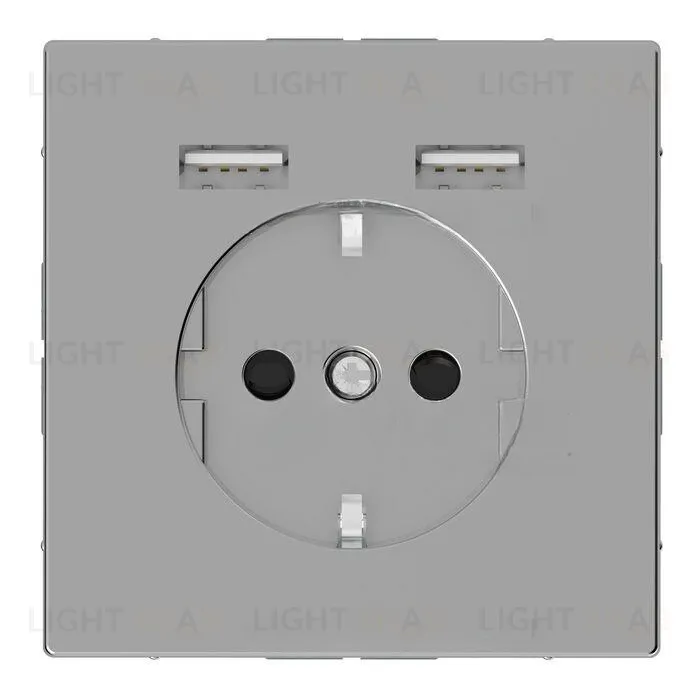 Розетка с заземлением с 2 USB 2,4А и защитными шторками 16А/250В Merten D-life, нержавеющая сталь MTN2366-6036 MTN2366-6036