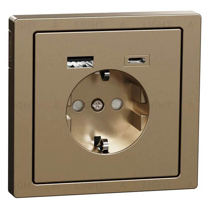 Розетка с заземлением с 2 USB А+С 3А и защитными шторками 16А/250В Merten D-life, шампань MTN2367-6051 MTN2367-6051