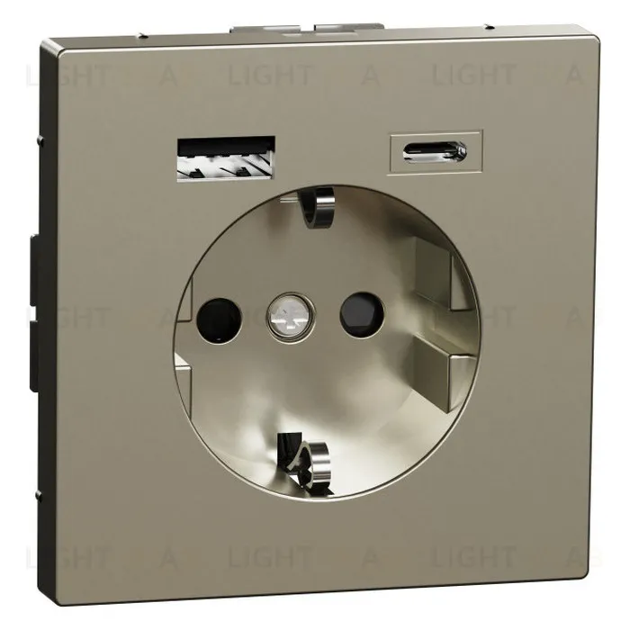 Розетка с заземлением с 2 USB А+С 3А и защитными шторками 16А/250В Merten D-life, никель MTN2367-6050 MTN2367-6050