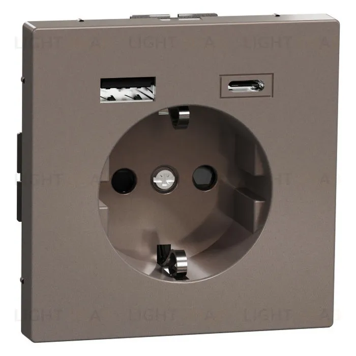 Розетка с заземлением с 2 USB А+С 3А и защитными шторками 16А/250В Merten D-life, мокко MTN2367-6052 MTN2367-6052