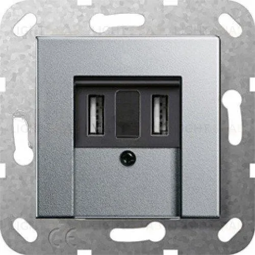 Розетка USB двойная Gira для зарядка 1,4 А, алюминий 260209+027626 260209 + 027626