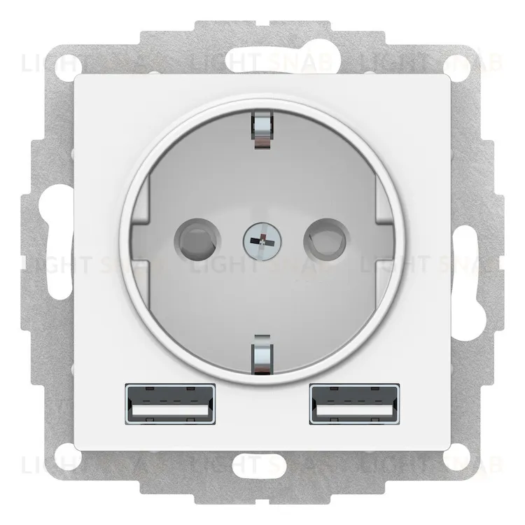 Розетка с заземлением и с 2 USB A+A, 2х5В/1,2А, Schneider Electric Atlasdesign 16А, белый ATN000130 ATN000130