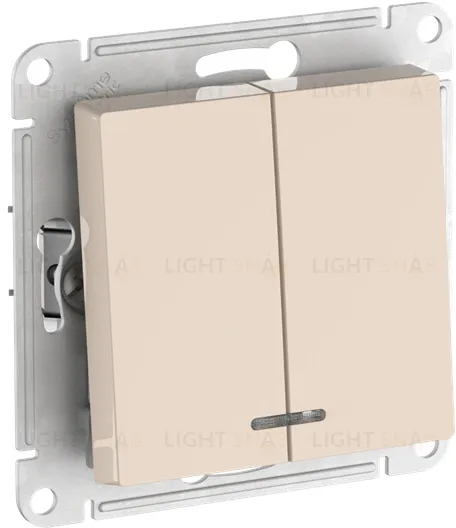 Выключатель двухклавишный с подсветкой Schneider Atlasdesign 10А, быстрозажим. клем., бежевый ATN000253S ATN000253S