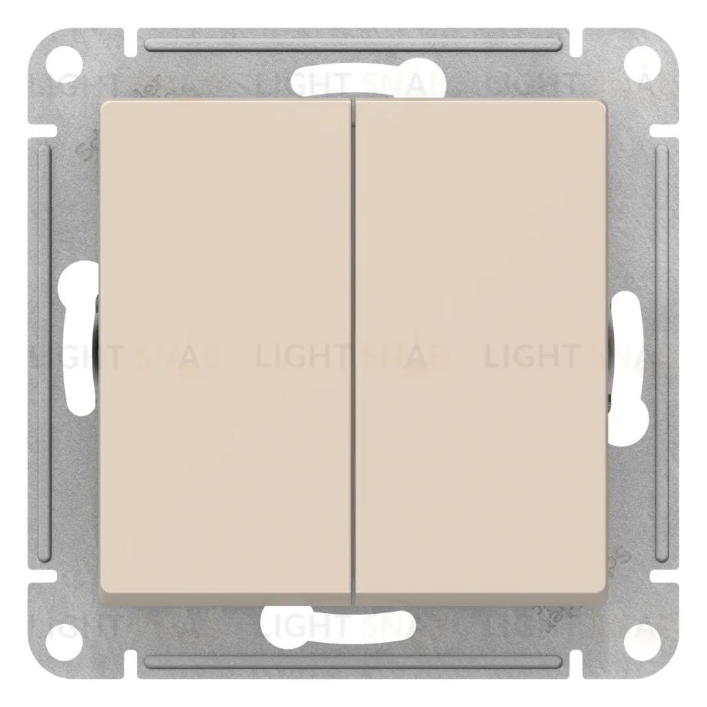 Выключатель двухклавишный кнопочный Schneider Electric Atlasdesign 10А, бежевый ATN000217 ATN000217