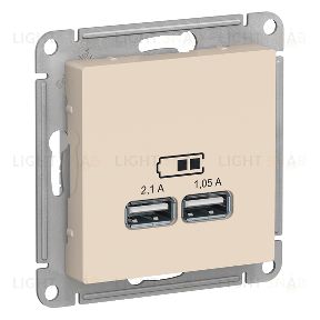 Розетка USB двойная для зарядки Schneider Electric Atlasdesign 2,1А, бежевый ATN000233 ATN000233