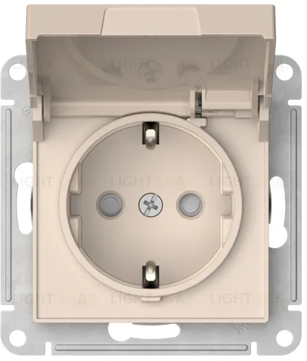 Розетка с заземлением со шторками и крышкой Schneider Electric Atlasdesign 16А IP20, быстрозажим. клем., бежевый ATN000246S ATN000246S