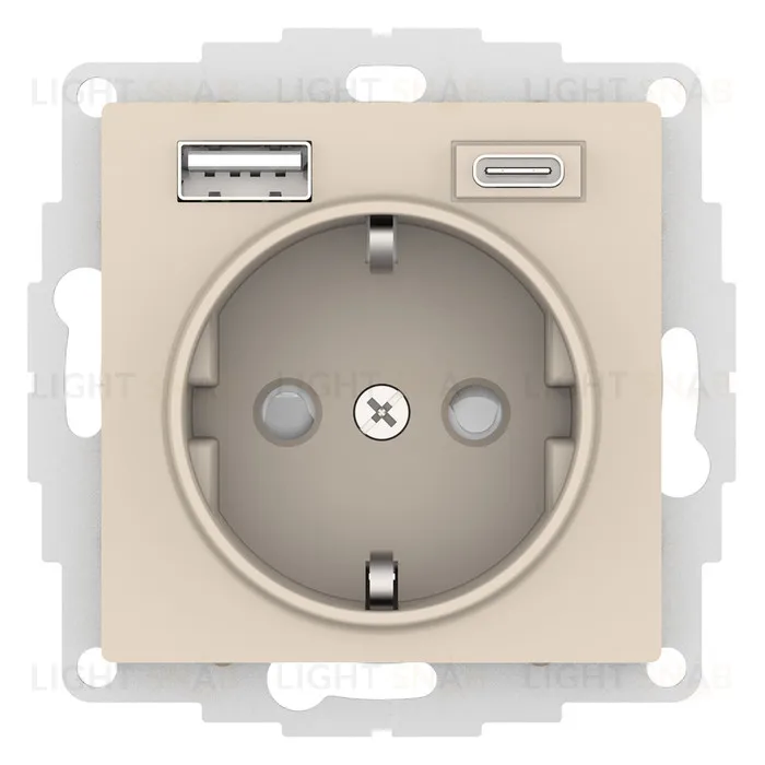 Розетка с заземлением 16А+2USB A+С, (5В/2,4А/3 А, 2х5В/1,5А) Schneider Electric Atlasdesign, бежевый ATN000232 ATN000232
