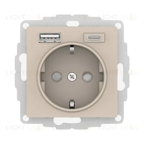 Розетка с заземлением 16А+2USB A+С, (5В/2,4А/3 А, 2х5В/1,5А) Schneider Electric Atlasdesign, песочный ATN001232 ATN001232
