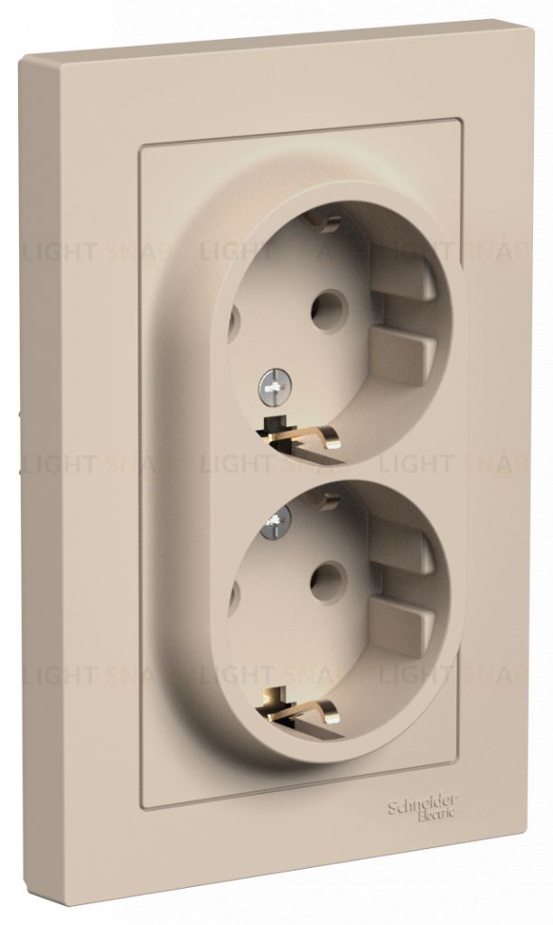 Розетка двойная с заземлением в сборе Schneider Electric Atlasdesign 16А, песочный ATN001224 ATN001224