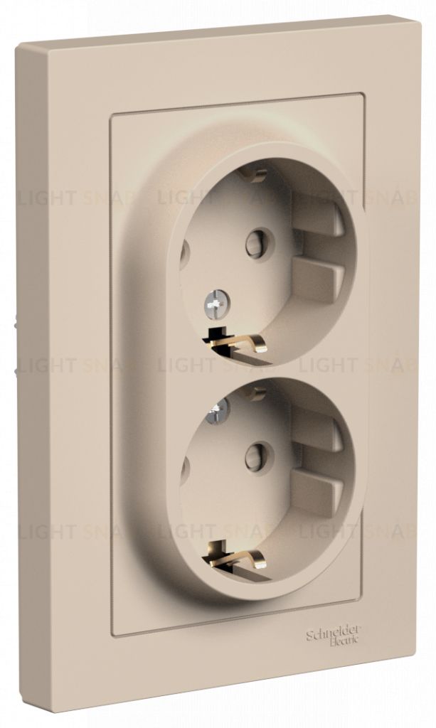 Розетка двойная с заземлением со шторками в сборе Schneider Electric Atlasdesign 16А, песочный ATN001226 ATN001226