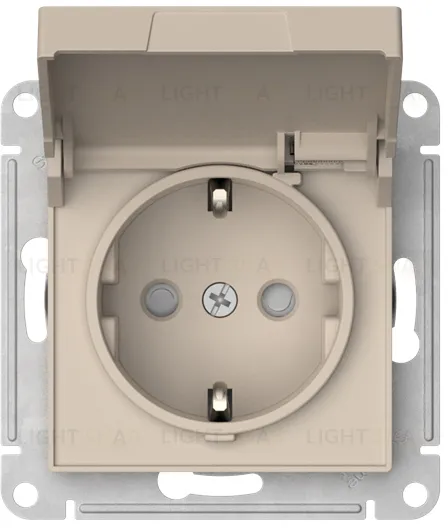 Розетка с заземлением со шторками и крышкой Schneider Electric Atlasdesign 16А IP20, быстрозажим. клем., песочный ATN001246S ATN001246S