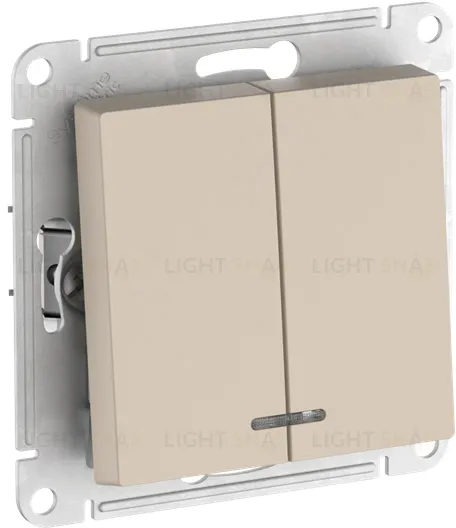 Выключатель двухклавишный с подсветкой Schneider Atlasdesign 10А, быстрозажим. клем., песочный ATN001253S ATN001253S