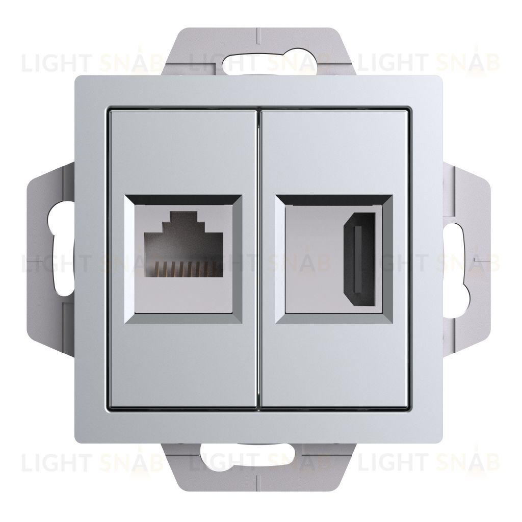 Розетка HDMI + интернет розетка 5 кат., Schneider Electric Atlasdesign, алюминий ATN000382 ATN000382