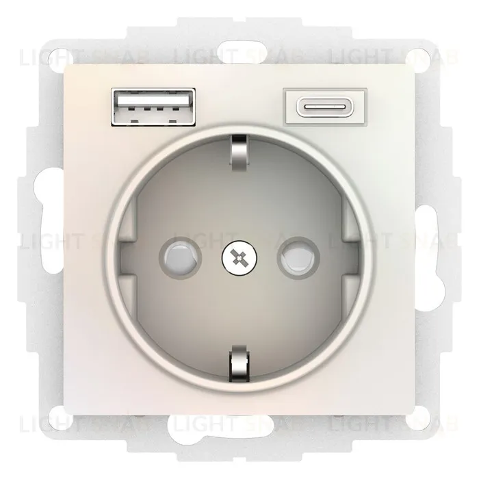 Розетка с заземлением 16А+2USB A+С, (5В/2,4А/3 А, 2х5В/1,5А) Schneider Electric Atlasdesign, жемчуг ATN000432 ATN000432
