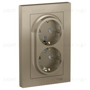 Розетка двойная с заземлением со шторками в сборе Schneider Electric Atlasdesign 16А, шампань ATN000526 ATN000526