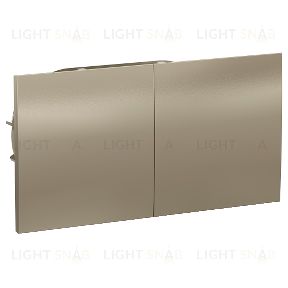 Розетка двойная с заземлением со шторками с развижной крышкой в сборе Schneider Atlasdesign, шампань ATN000528 ATN000528