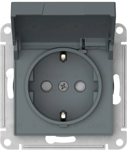 Розетка с заземлением со шторками и крышкой Schneider Electric Atlasdesign 16А IP20, быстрозажим. клем., грифель ATN000746S ATN000746S