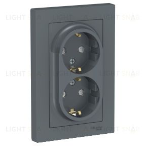 Розетка двойная с заземлением со шторками в сборе Schneider Electric Atlasdesign 16А, грифель ATN000726 ATN000726