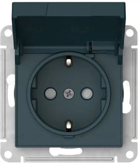 Розетка с заземлением со шторками и крышкой Schneider Electric Atlasdesign 16А IP20, быстрозажим. клем., изумруд ATN000846S ATN000846S