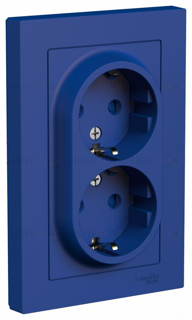 Розетка двойная с заземлением со шторками в сборе Schneider Electric Atlasdesign 16А, аквамарин ATN001126 ATN001126