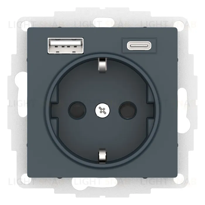 Розетка с заземлением 16А+2USB A+С, (5В/2,4А/3 А, 2х5В/1,5А) Schneider Electric Atlasdesign, изумруд ATN000832 ATN000832