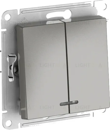 Выключатель двухклавишный с подсветкой Schneider Atlasdesign 10А, быстрозажим. клем., сталь ATN000953S ATN000953S