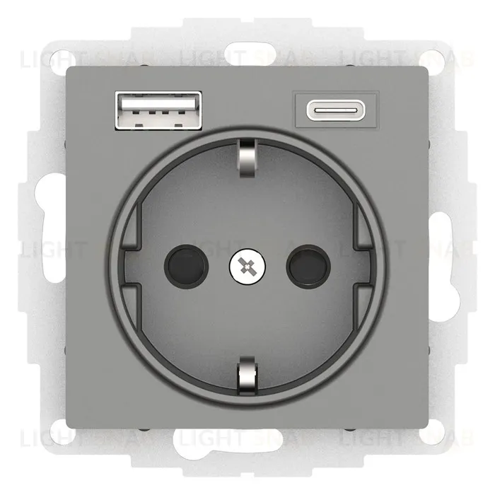 Розетка с заземлением 16А+2USB A+С, (5В/2,4А/3 А, 2х5В/1,5А) Schneider Electric Atlasdesign, сталь ATN000932 ATN000932