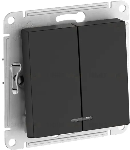 Выключатель двухклавишный с подсветкой Schneider Atlasdesign 10А, быстрозажим. клем., карбон ATN001053S ATN001053S