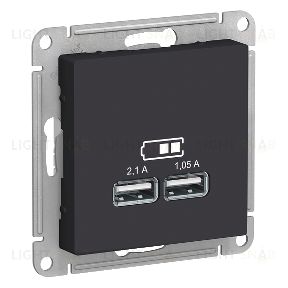 Розетка USB двойная для зарядки Schneider Electric Atlasdesign 2,1А, карбон ATN001033 ATN001033