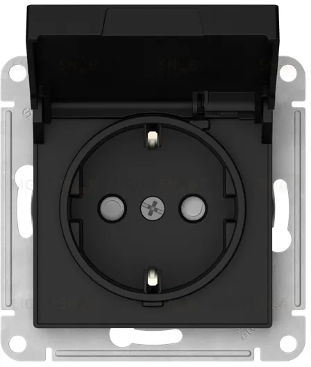 Розетка с заземлением со шторками и крышкой Schneider Electric Atlasdesign 16А IP20, быстрозажим. клем., карбон ATN001046S ATN001046S