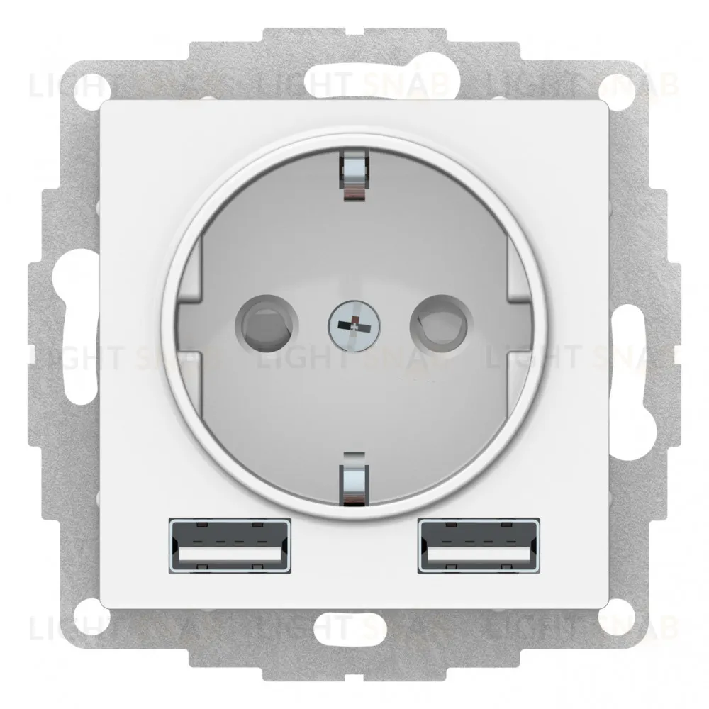 Розетка с заземлением и с 2 USB A+A, 2х5В/1,2А, Schneider Electric Atlasdesign 16А, лотос ATN001330 ATN001330