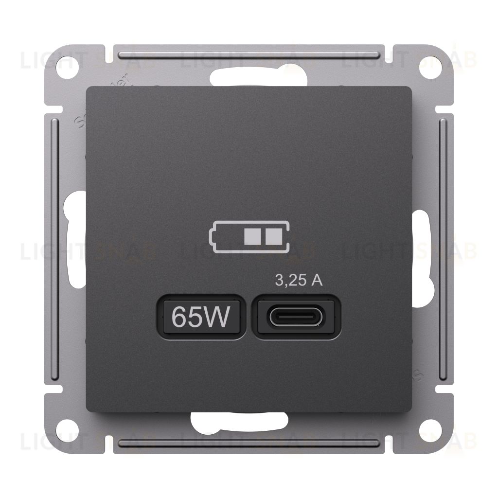 Розетка USB для зарядки Atlasdesign тип-C 65W высокоскор.заряд. QC, PD, базальт ATN001427 ATN001427