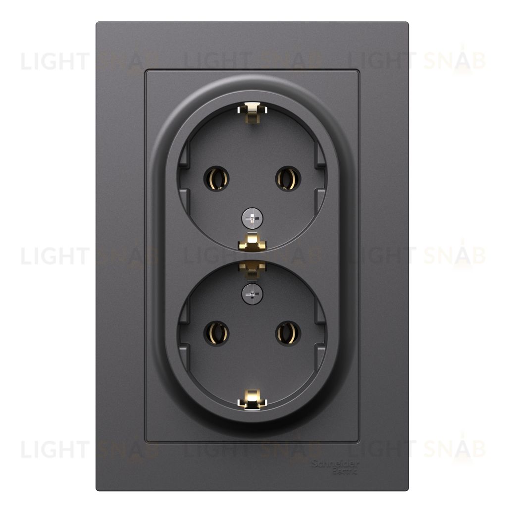 Розетка двойная с заземлением в сборе Schneider Electric Atlasdesign 16А, базальт ATN001424 ATN001424