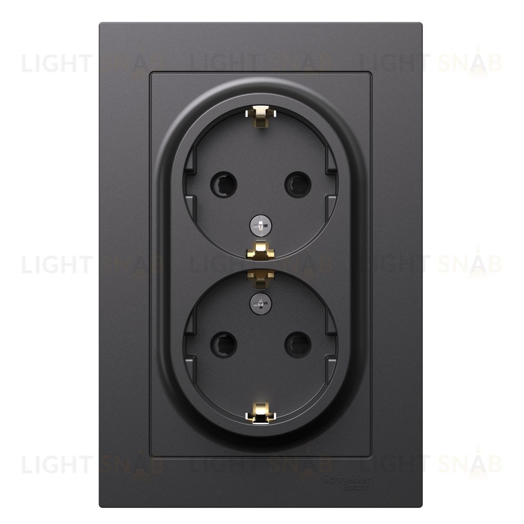 Розетка двойная с заземлением со шторками в сборе Schneider Electric Atlasdesign 16А, базальт ATN001426 ATN001426