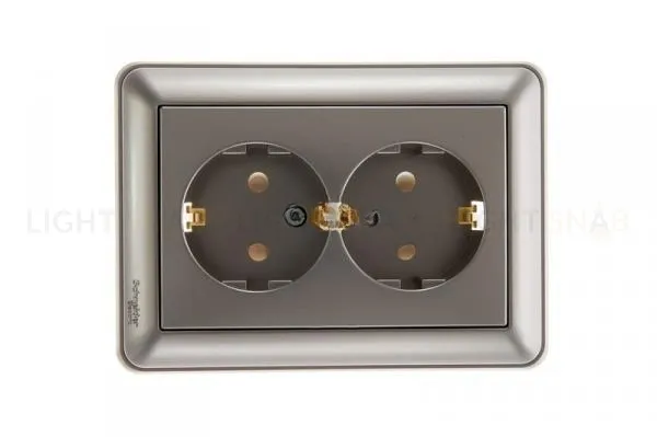 Розетка двойная заземлением со шторками в сборе с рамкой Schneider Electric W59 16А/250В, шампань RS16-255-48 RS16-255-48