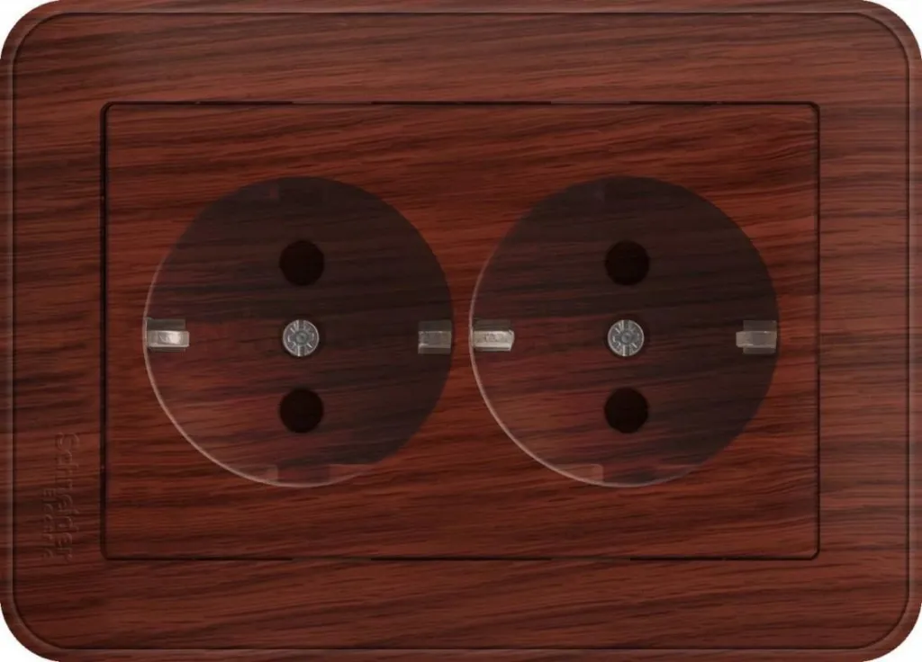 Розетка двойная заземлением со шторками в сборе с рамкой Schneider Electric W59 16А/250В, мореный дуб RS16-255-98 RS16-255-98