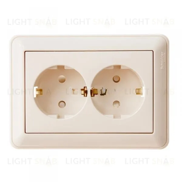 Розетка двойная заземлением со шторками в сборе с рамкой Schneider Electric W59 16А/250В, слоновая кость RS16-255-28 RS16-255-28