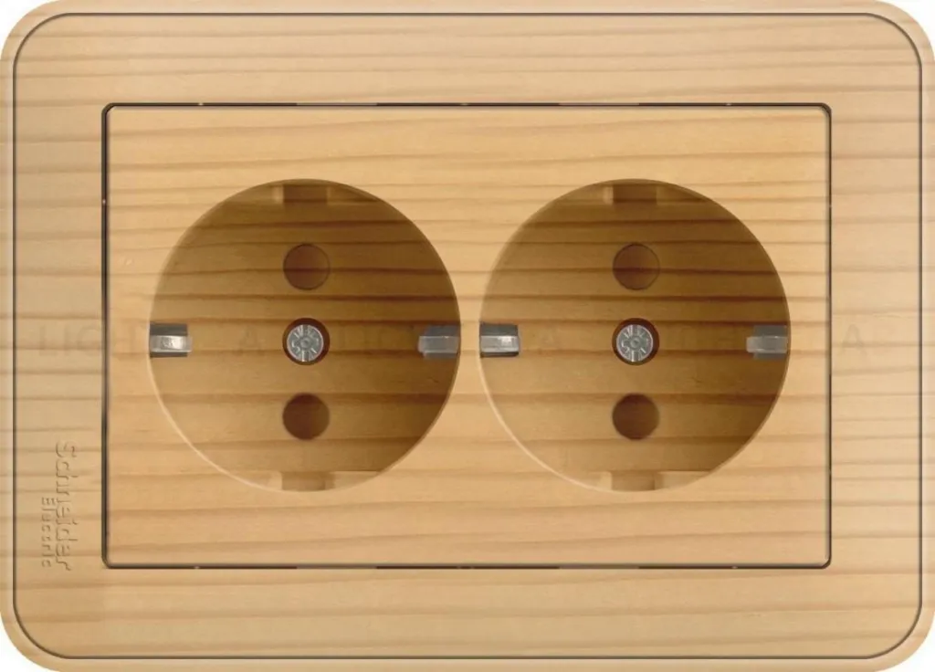 Розетка двойная заземлением со шторками в сборе с рамкой Schneider Electric W59 16А/250В, сосна RS16-255-78 RS16-255-78