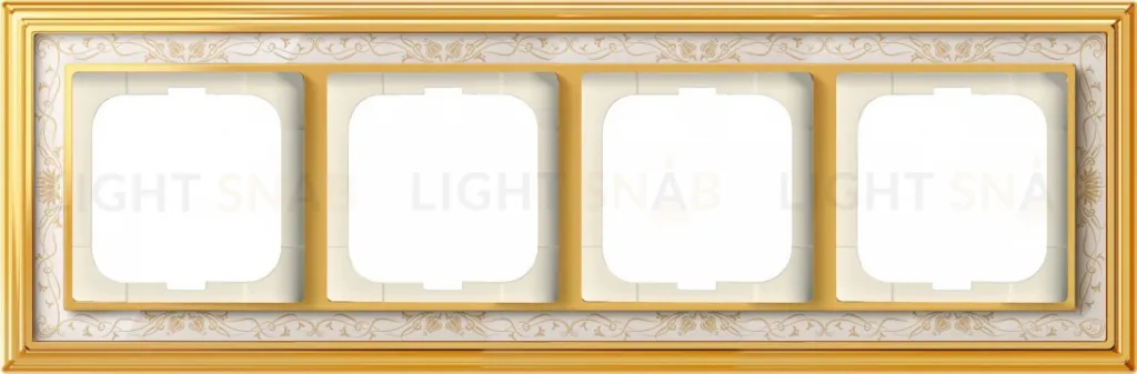 Рамка ABB Dynasty четырехместная (латунь полированная, белая роспись) 2CKA001754A4573 2CKA001754A4573