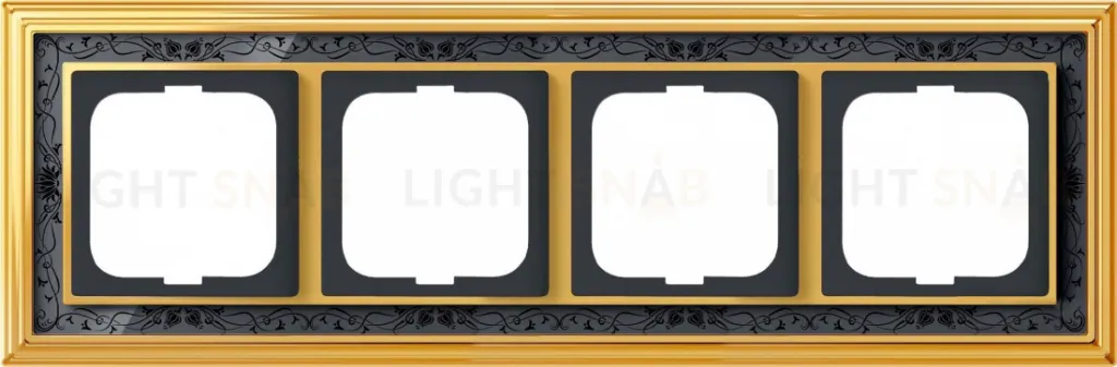 Рамка ABB Dynasty четырехместная (латунь полированная, черная роспись) 2CKA001754A4578 2CKA001754A4578