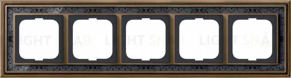 Рамка ABB Dynasty пятиместная (латунь античная, черная роспись) 2CKA001754A4599 2CKA001754A4599